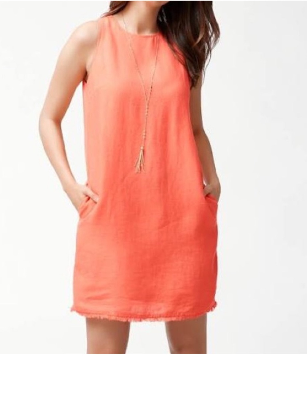 Tommy Bahama Two Palms Coral Linen Frayed Hem Mini Shift Dress Size XS